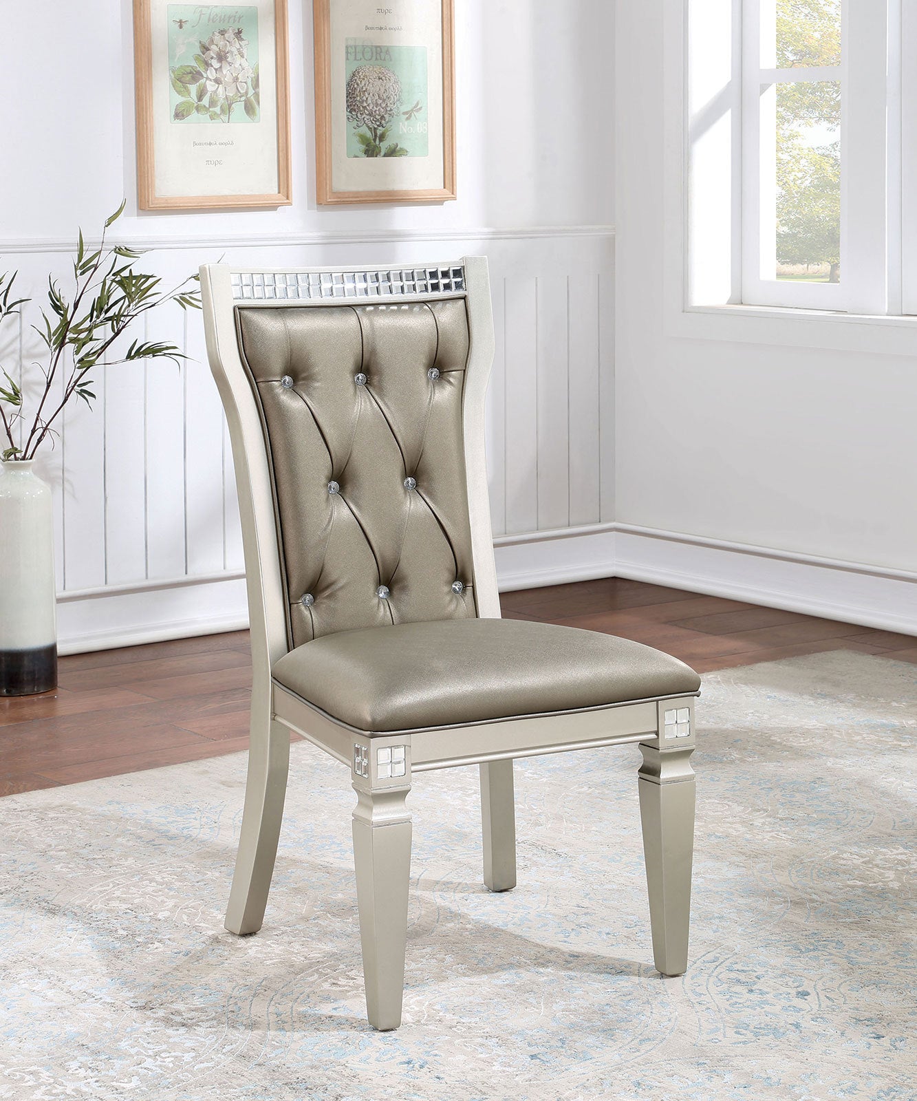 Elmcrest Traditional Button Tufted Leatherette Dining Chairs, Set of 2