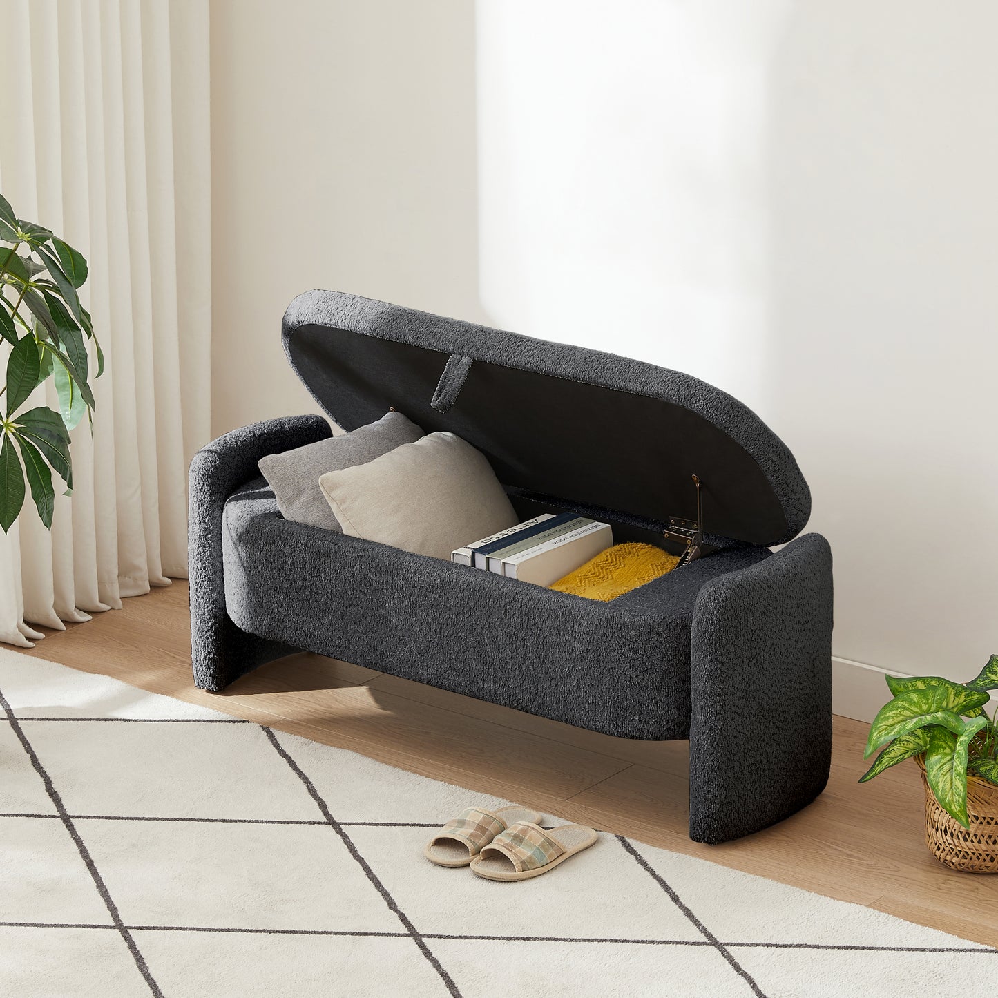 Kingsly Modern Oval Storage Fleece Ottoman