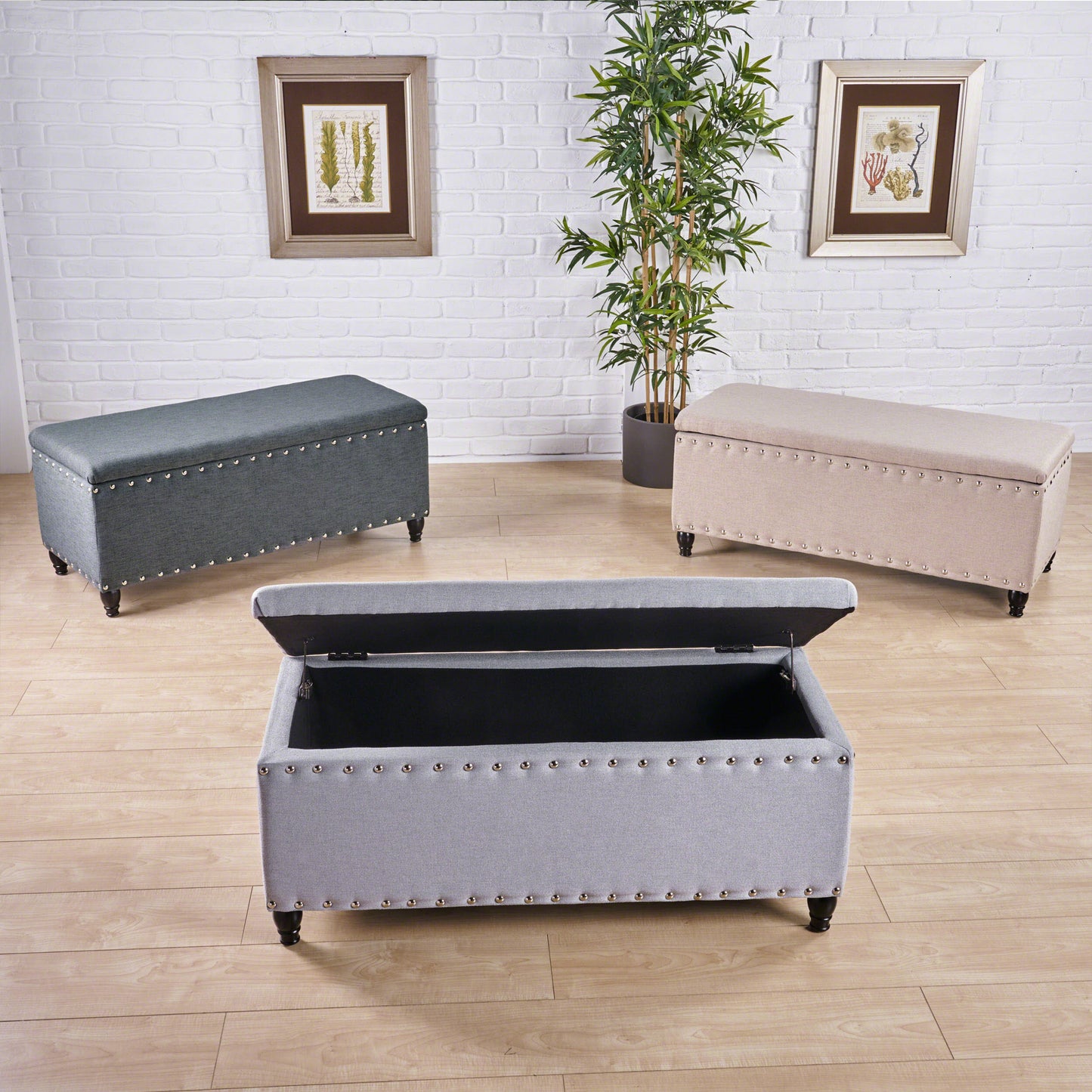 Mission Contemporary Velvet Storage Ottoman