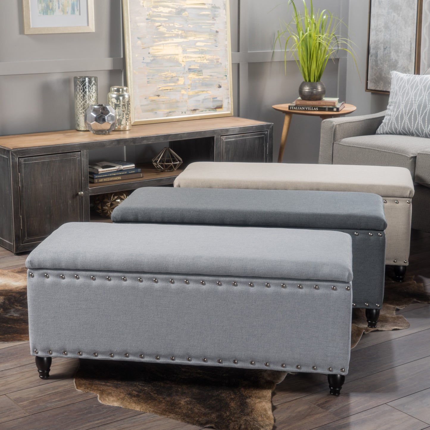 Mission Contemporary Velvet Storage Ottoman