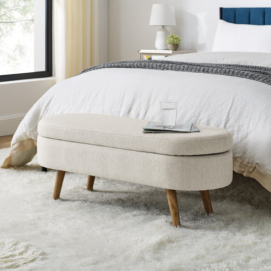 Justo Contemporary Oval Storage Ottoman Bench with Wood Legs