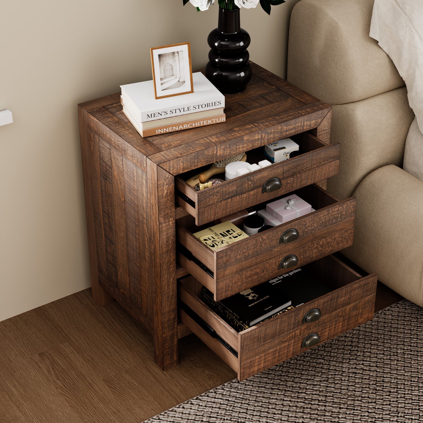Ghivi Craftsman Rustic Nightstand