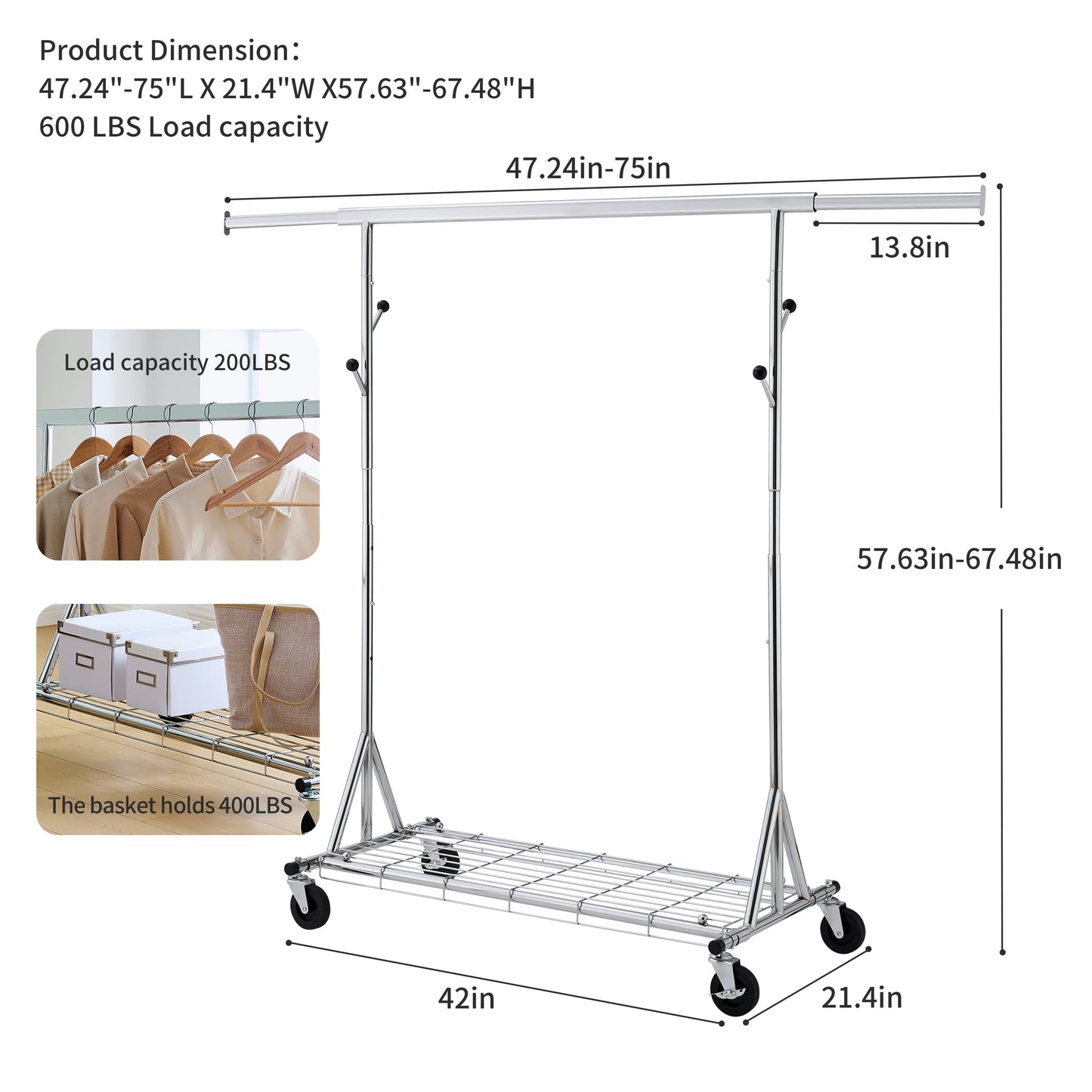 Justo Industrial Heavy Duty Rolling Rack