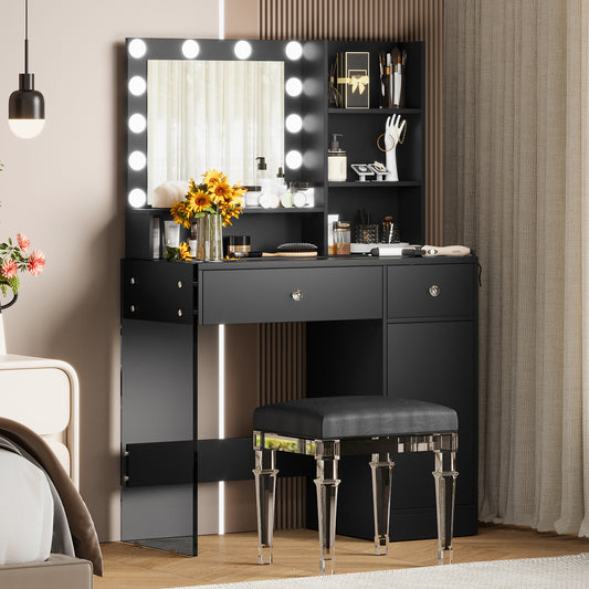 Oakridge Contemporary Vanity Desk with Mirror and 3 Lighting Modes