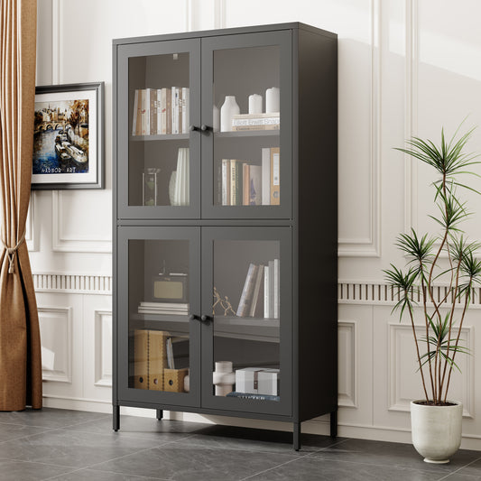 Elmcrest Modern Metal Glass Cabinet