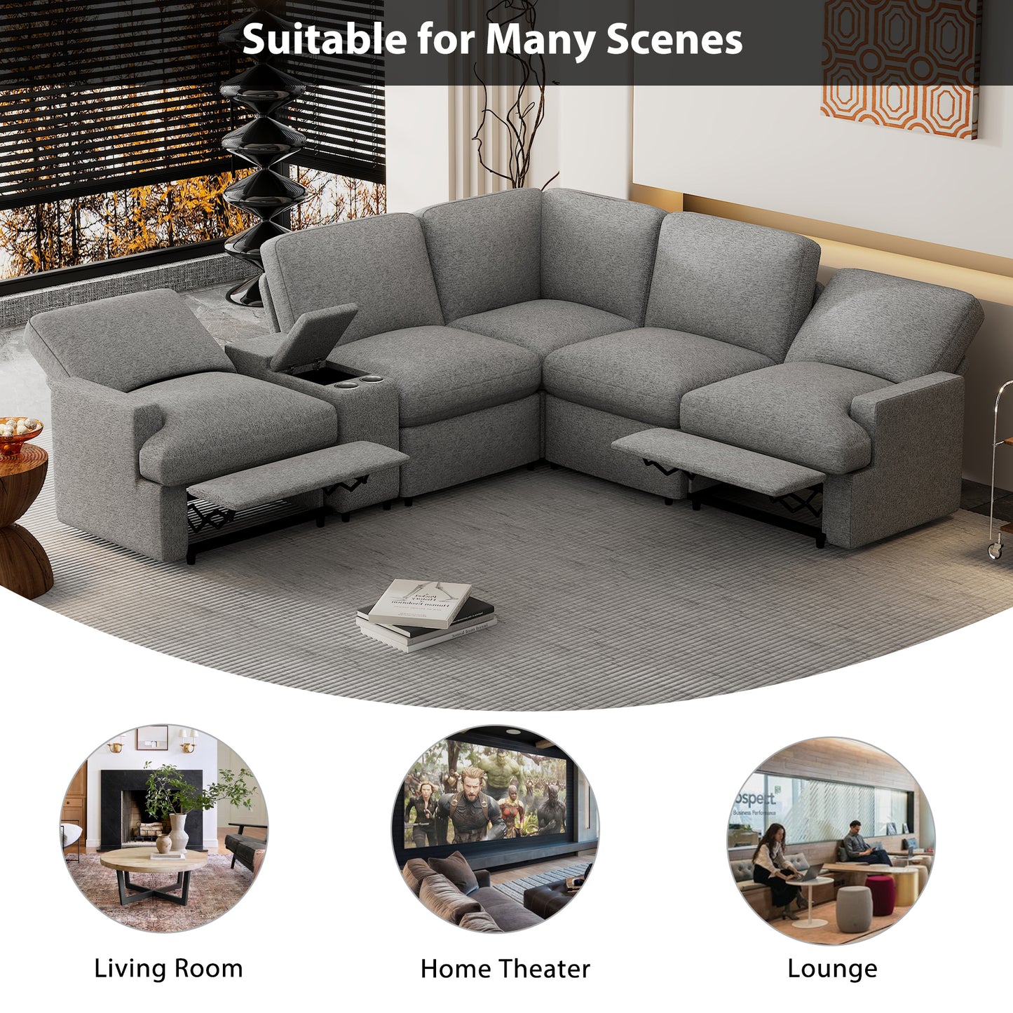 Marcel Contemporary Velvet Recliner Sectional