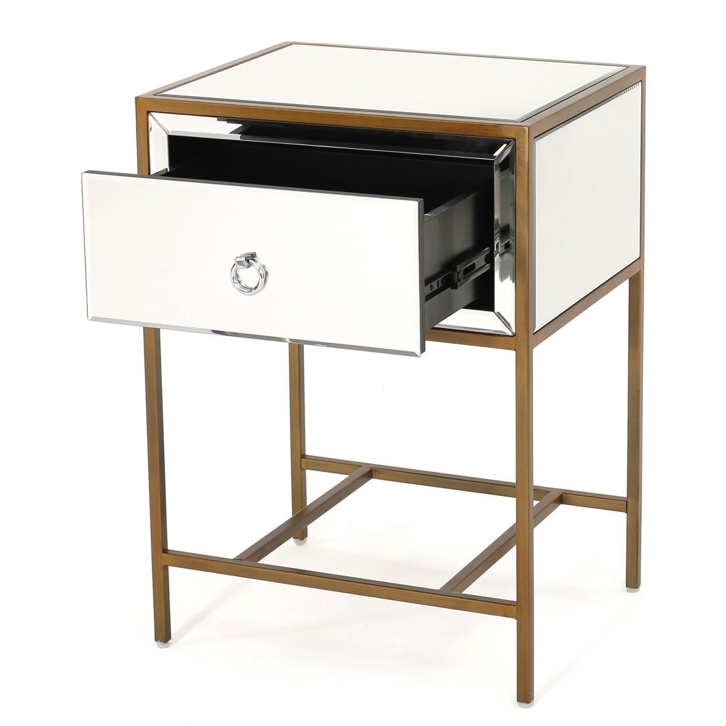 Cleo Contemporary Mirrored Nightstand Storage Side Table