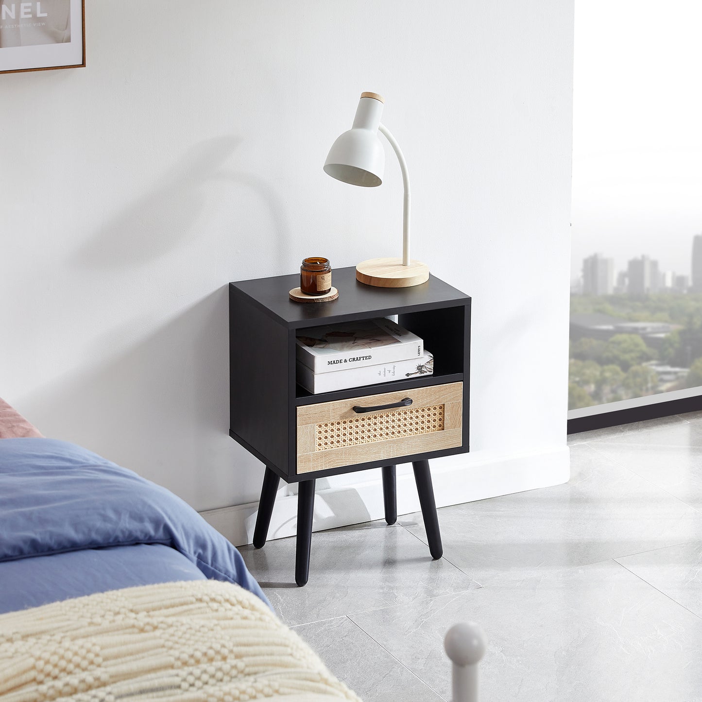 Ghivi Modern Rattan End Table Drawer