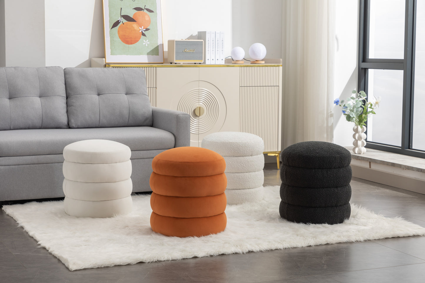 Ghivi Contemporary Velvet Round Footrest Ottoman