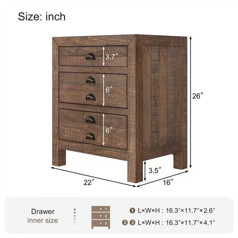 Ghivi Craftsman Rustic Nightstand