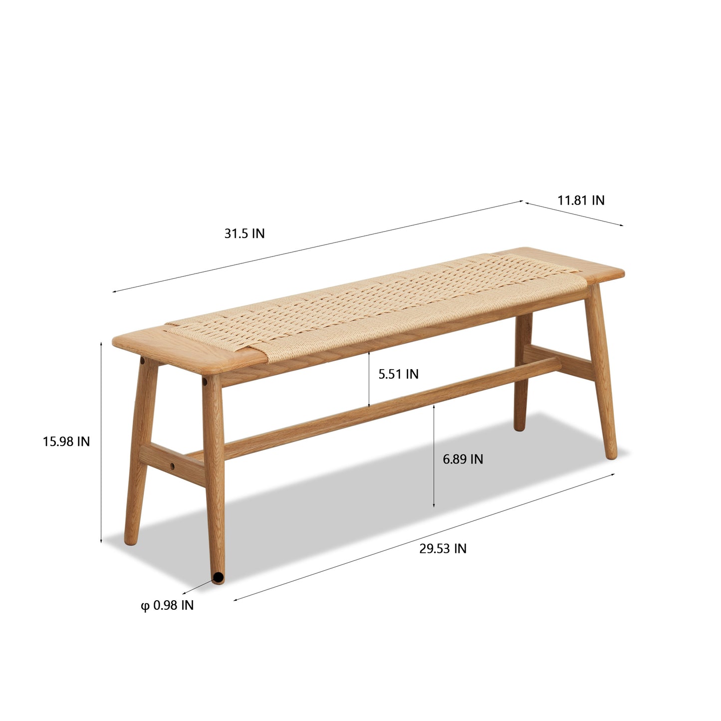 Calista Mid-Century Woven Natural Oak Wood Bench