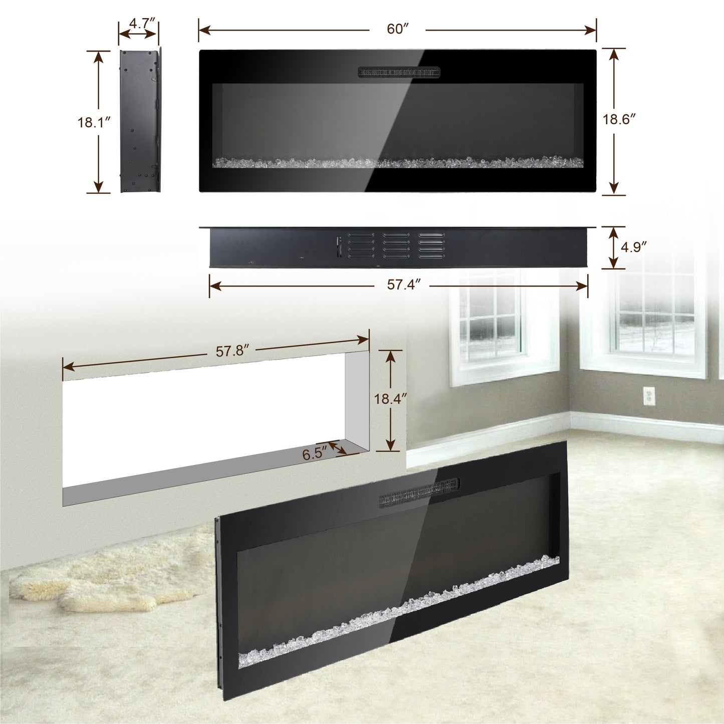Jiron Modern Electric Wall Fireplace
