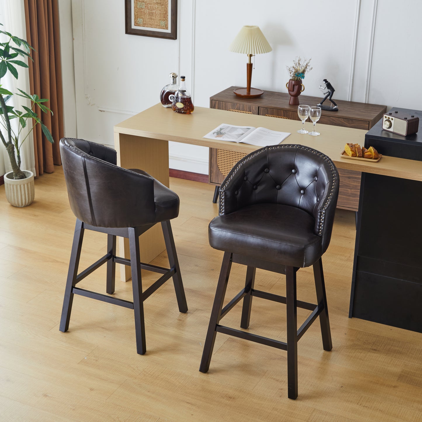 Bartholomew Contemporary Swivel Upholstered Counter Stools with Backrest & Footrest, Set of 2