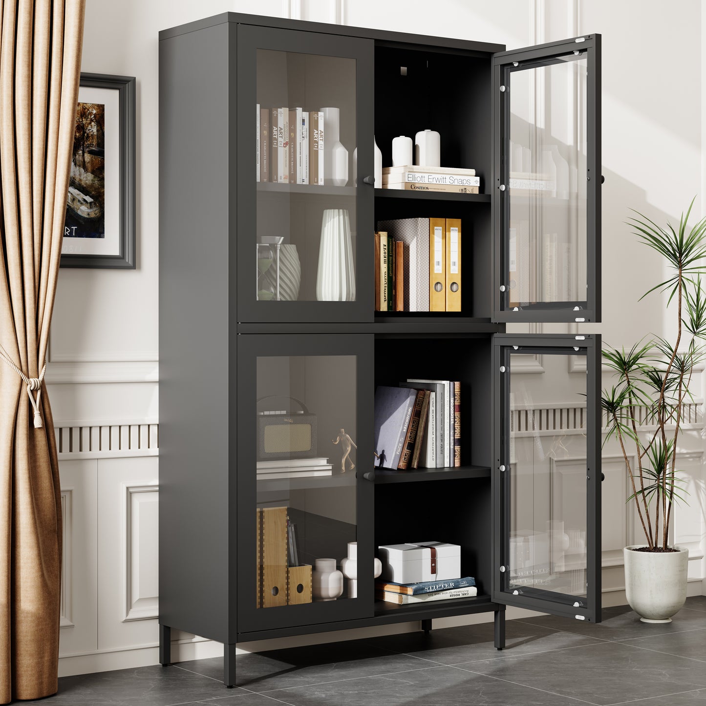 Elmcrest Modern Metal Glass Cabinet