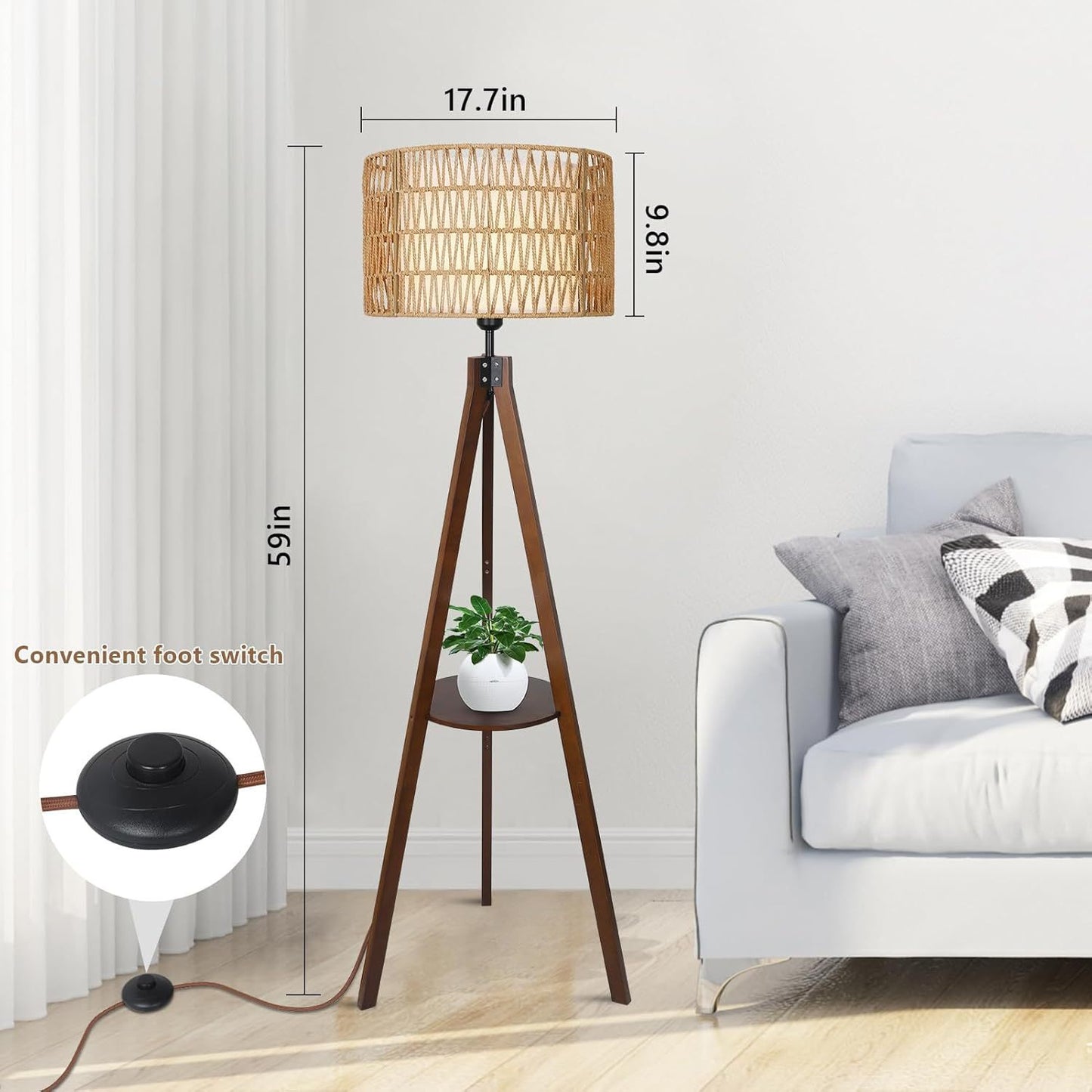 Lula Mid-Century Tripod Boho Shelf Lamp