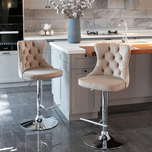 Lazzareschi Modern Swivel Velvet Adjustable Barstools