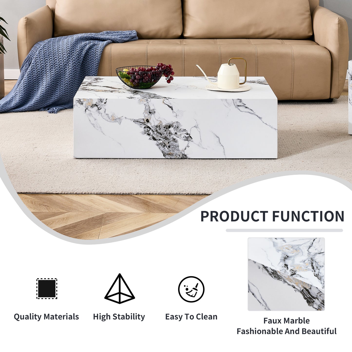 Kingsly Modern Marble Coffee Table