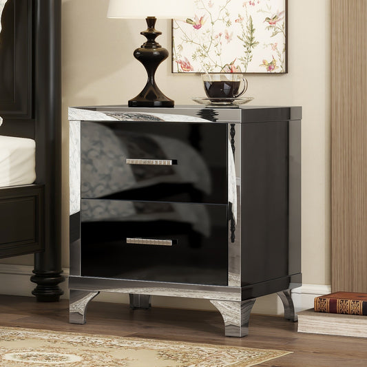 Centerville Contemporary High Gloss Nightstand with Mirrored Finish and Drawers