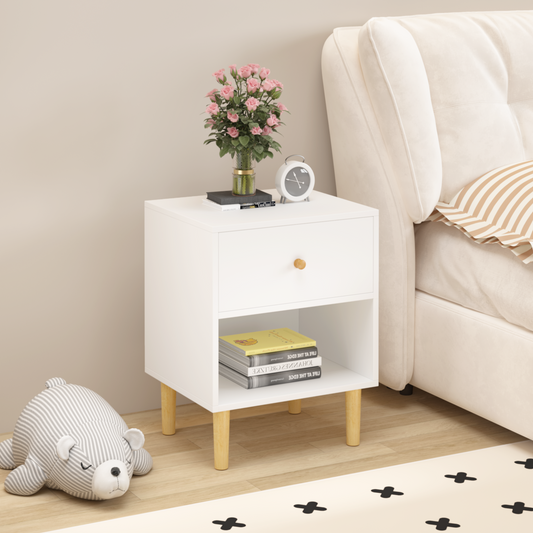 Oakridge Modern Wooden Nightstand with Drawer and Shelf