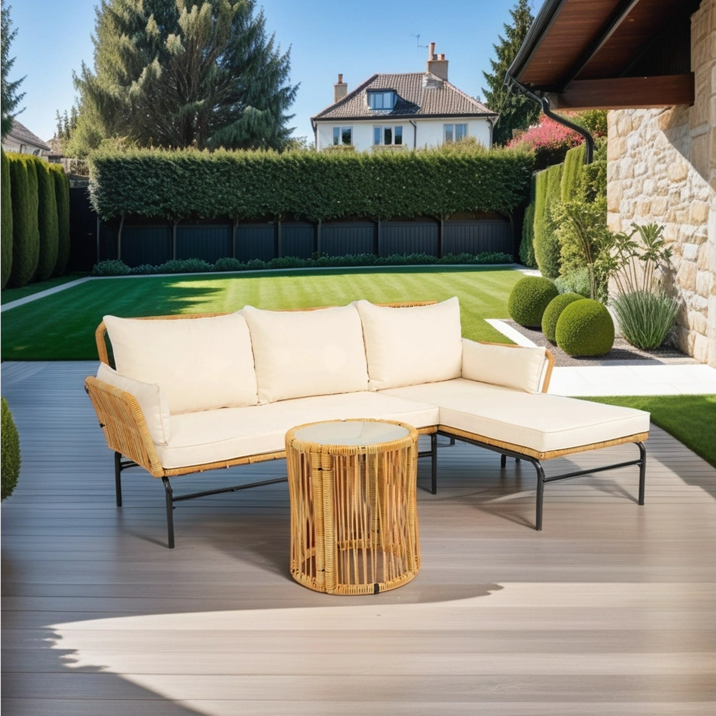 Marcel Modern Natural Wicker Patio Set