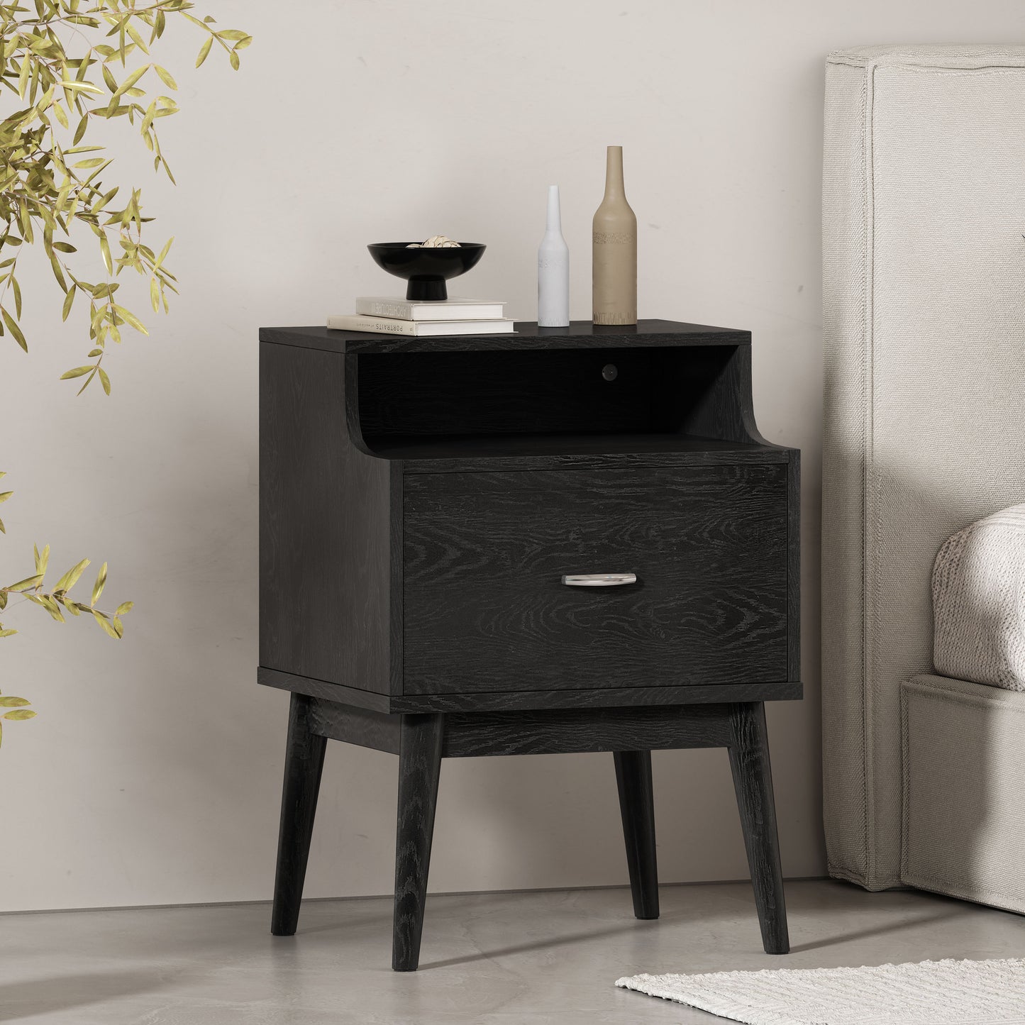 Irvington Contemporary Velvet Drawer Nightstand