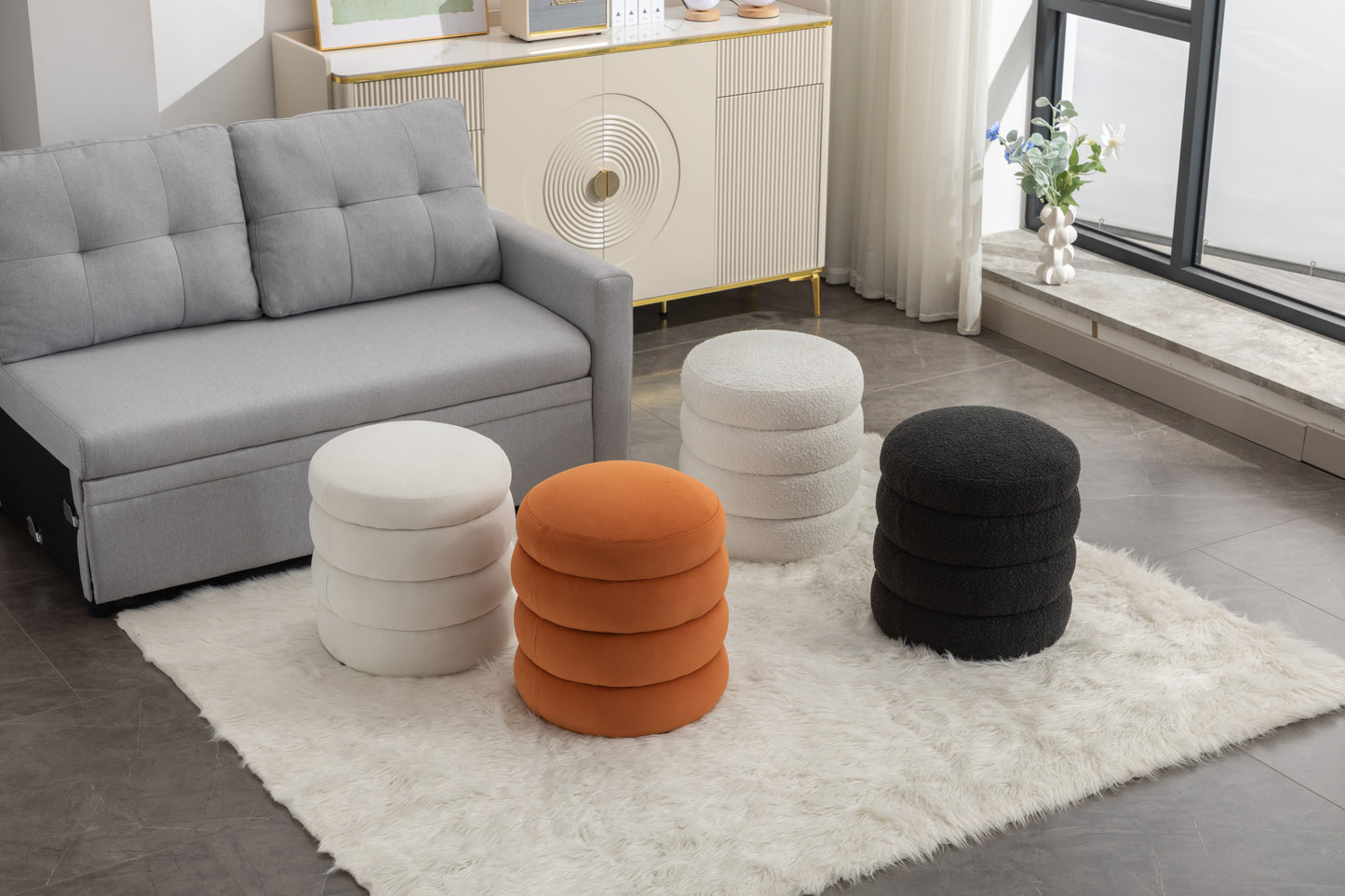 Ghivi Contemporary Velvet Round Footrest Ottoman