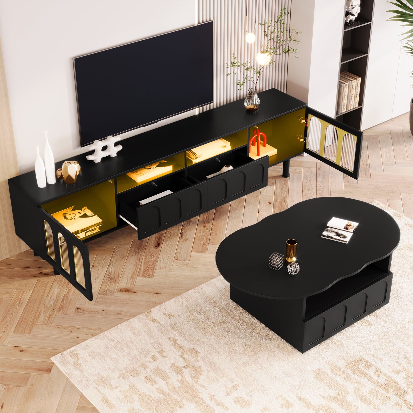 Kingsly Contemporary ON-TREND LED TV Stand