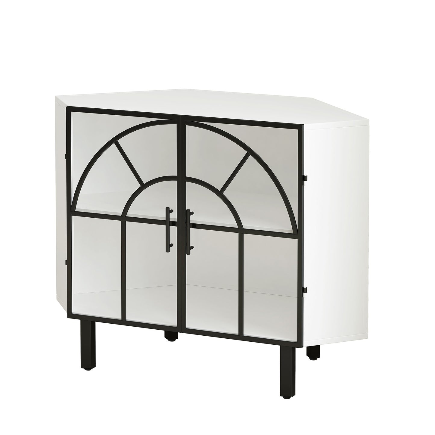 Mission Contemporary Glass Hexagonal Corner Cabinet
