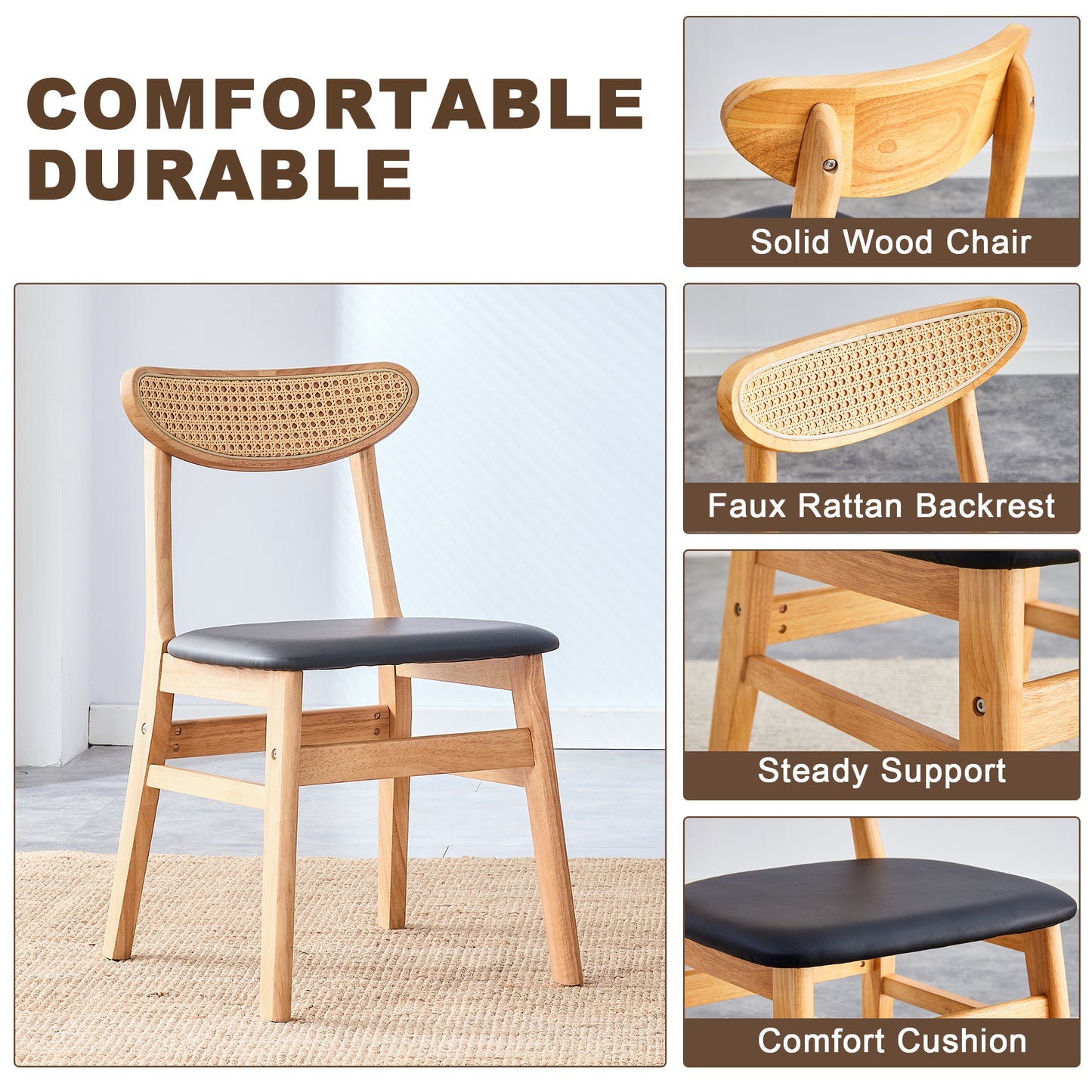 Eda Mid-Century Solid Wood Dining Chair