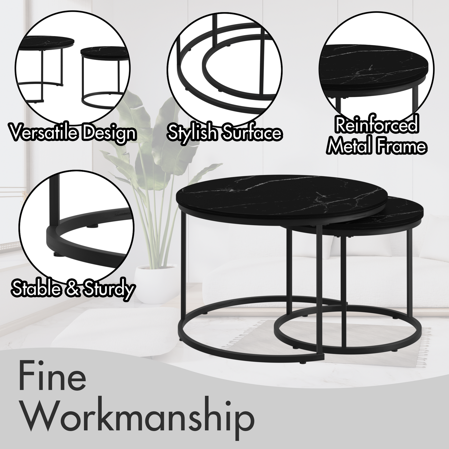 Irvington Contemporary Velvet Nesting Coffee Tables