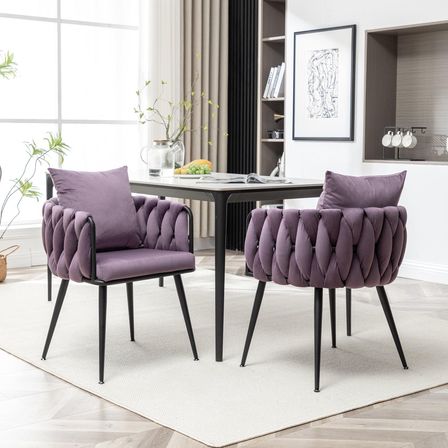 Marites Modern Velvet Weaving Dining Chairs Set