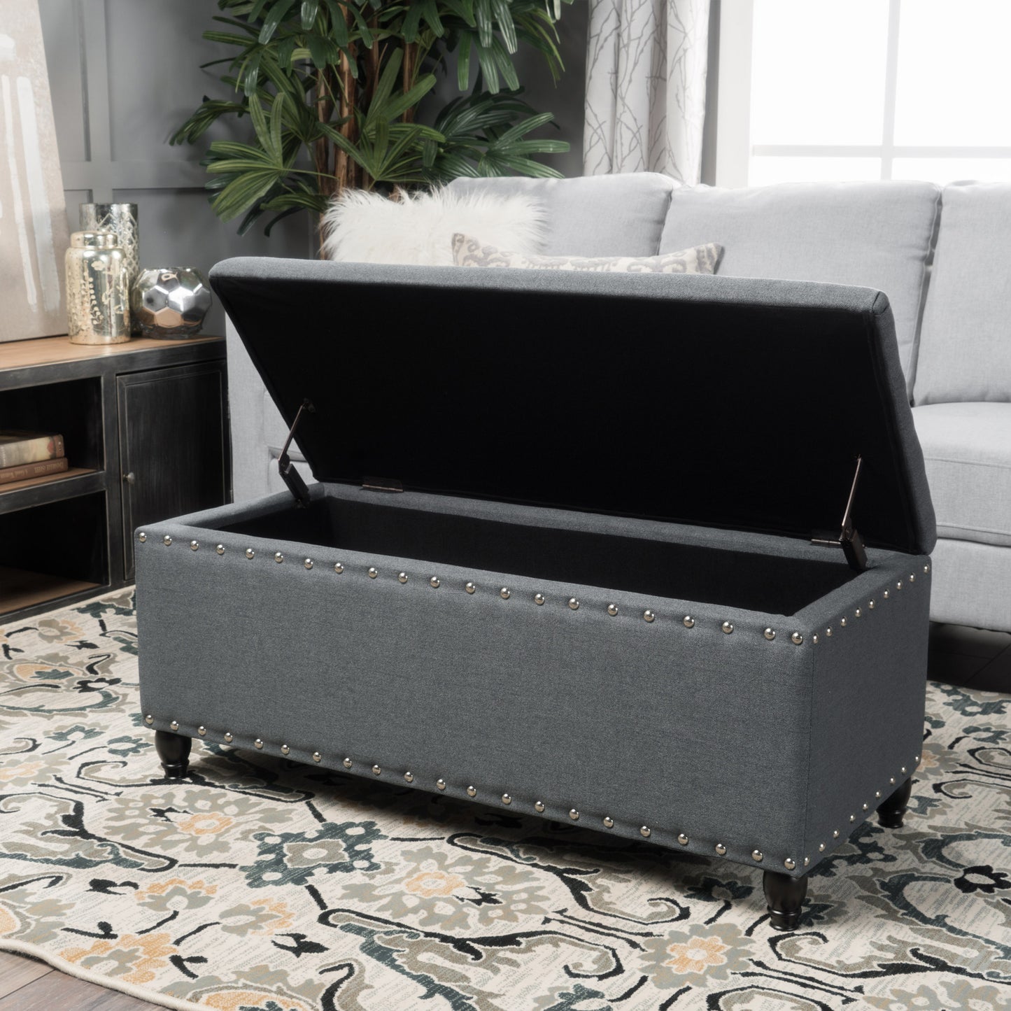 Mission Contemporary Velvet Storage Ottoman