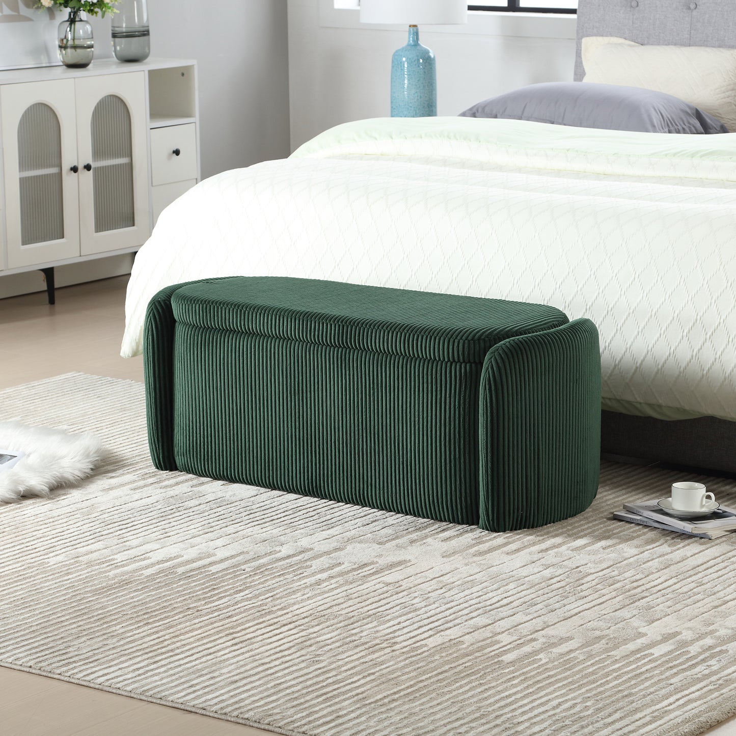 Elmcrest Contemporary Emerald Storage Ottoman