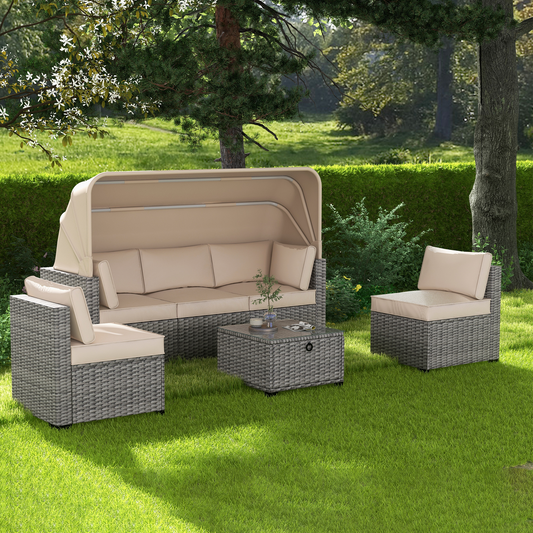 Justo Contemporary Rattan Outdoor Daybed Set