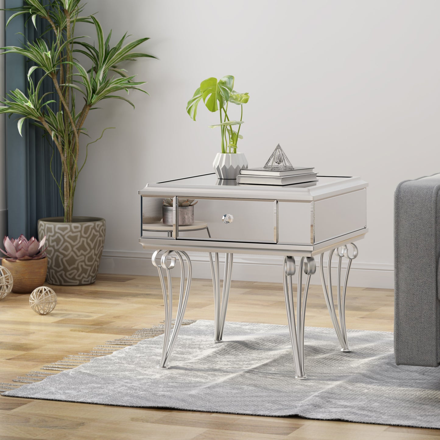 Cleo Modern Mirrored Nightstand Table