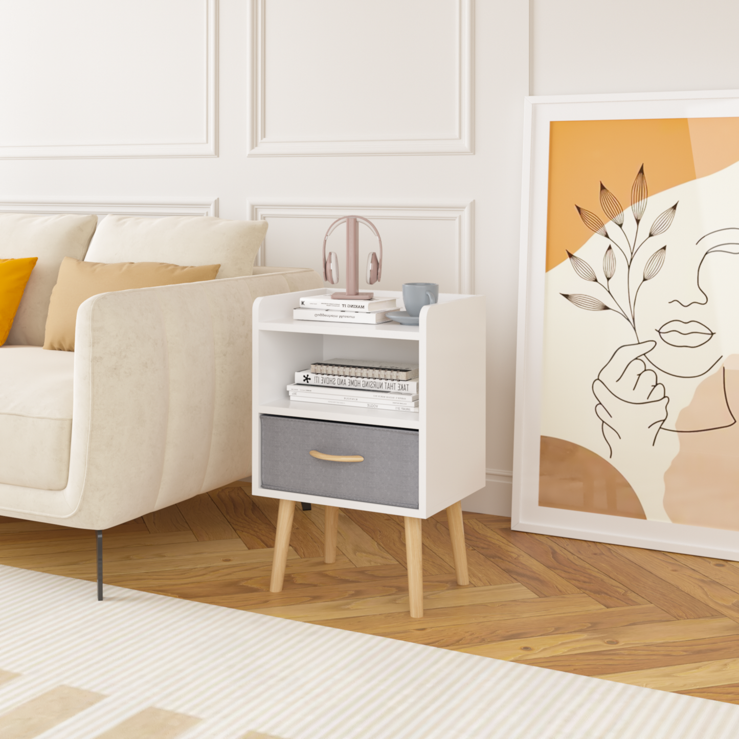 Jiron Contemporary Fabric Drawer Nightstand