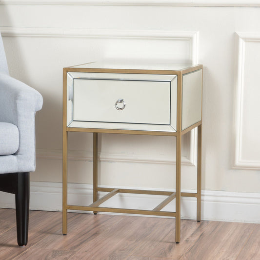 Cleo Contemporary Mirrored Nightstand Storage Side Table