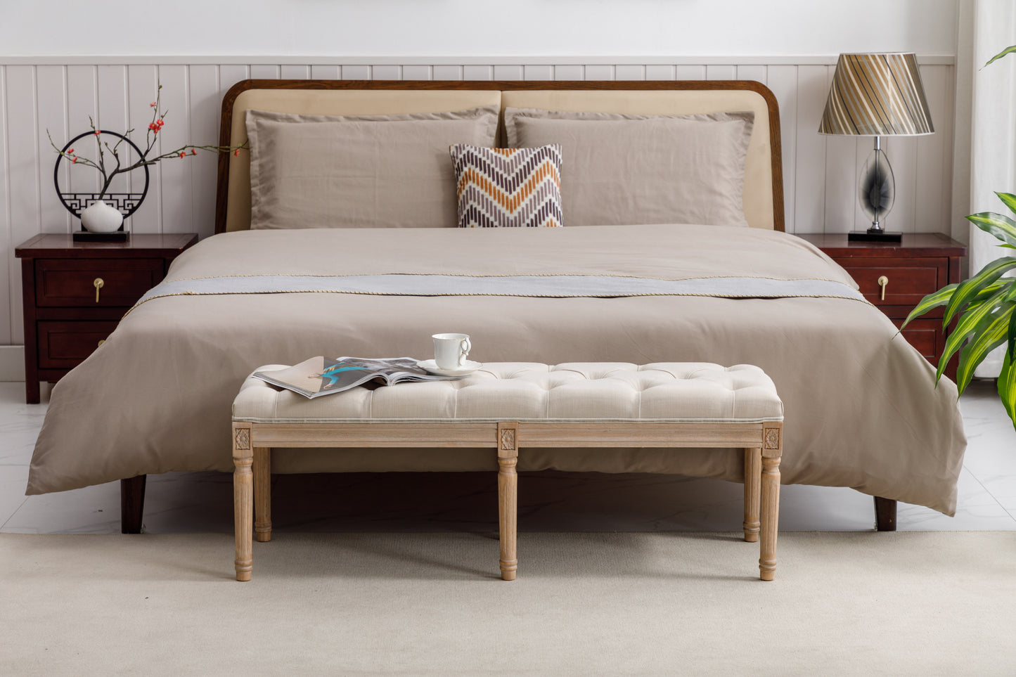 Oakridge Mid-Century Upholstered Tufted Bench