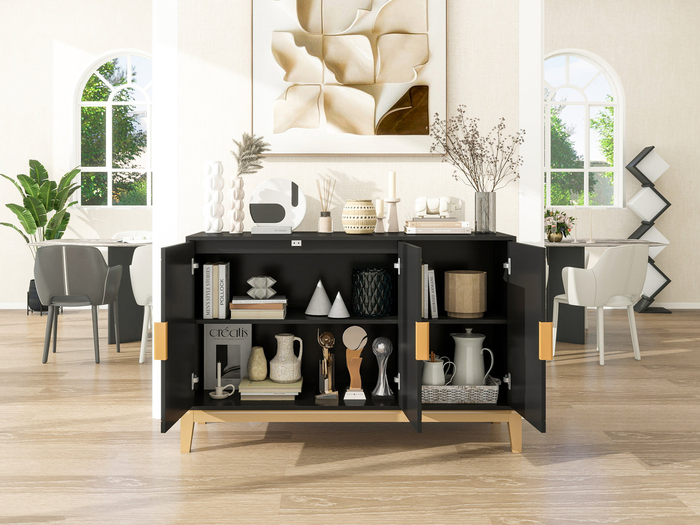 Emery Mid-Century Carved Line Storage Cabinet