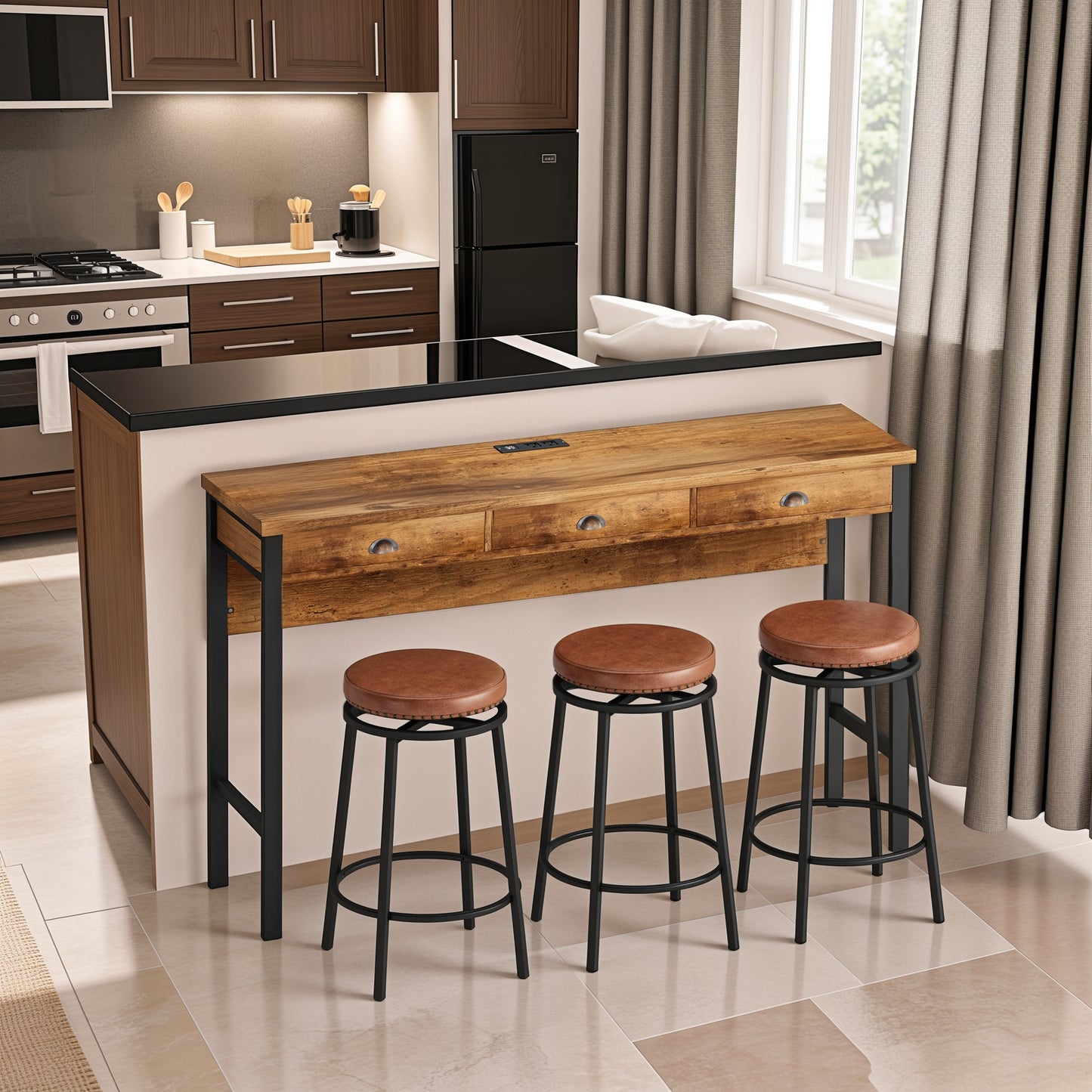 Ghivi Industrial 3-Drawer Bar Kitchen Table Set