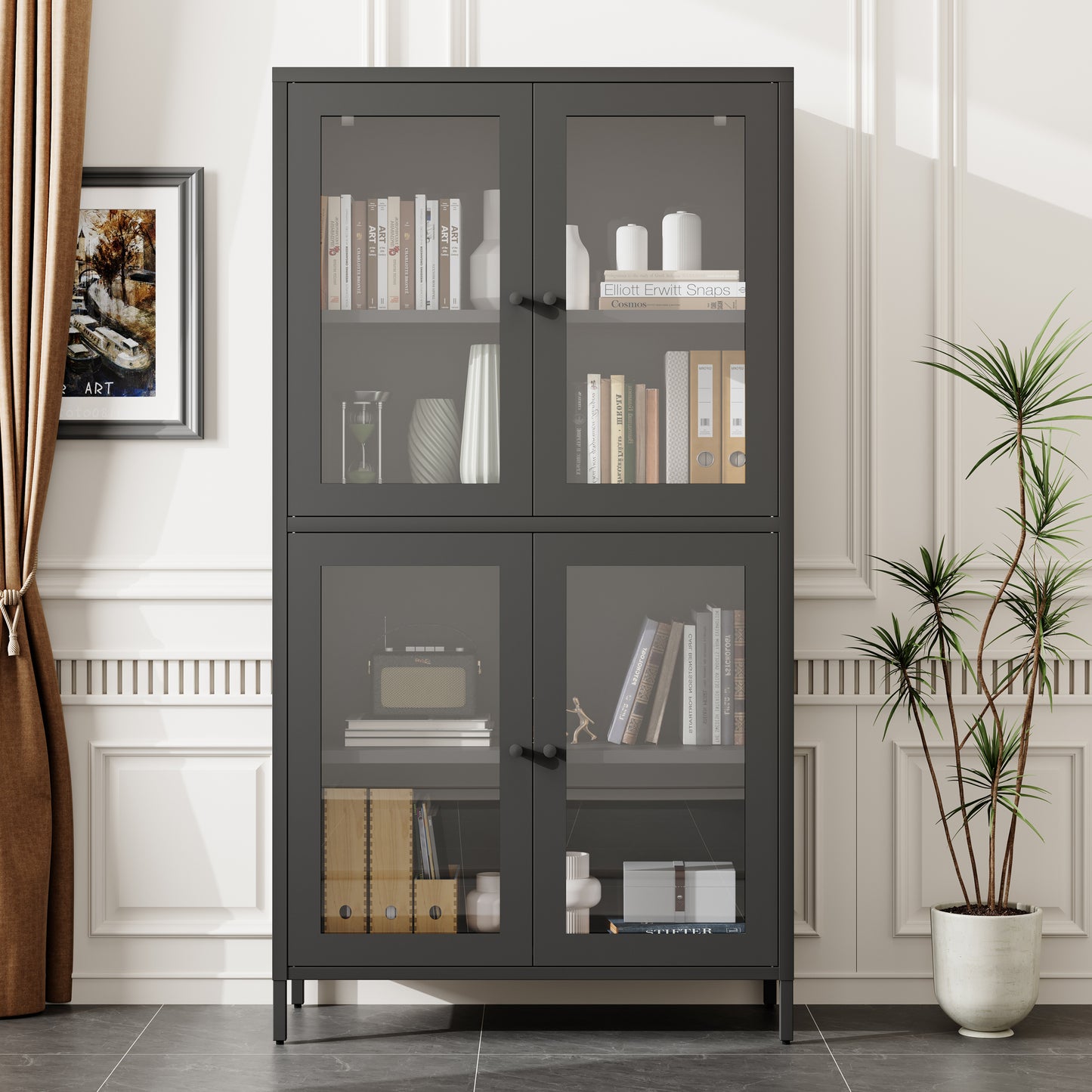 Elmcrest Modern Metal Glass Cabinet