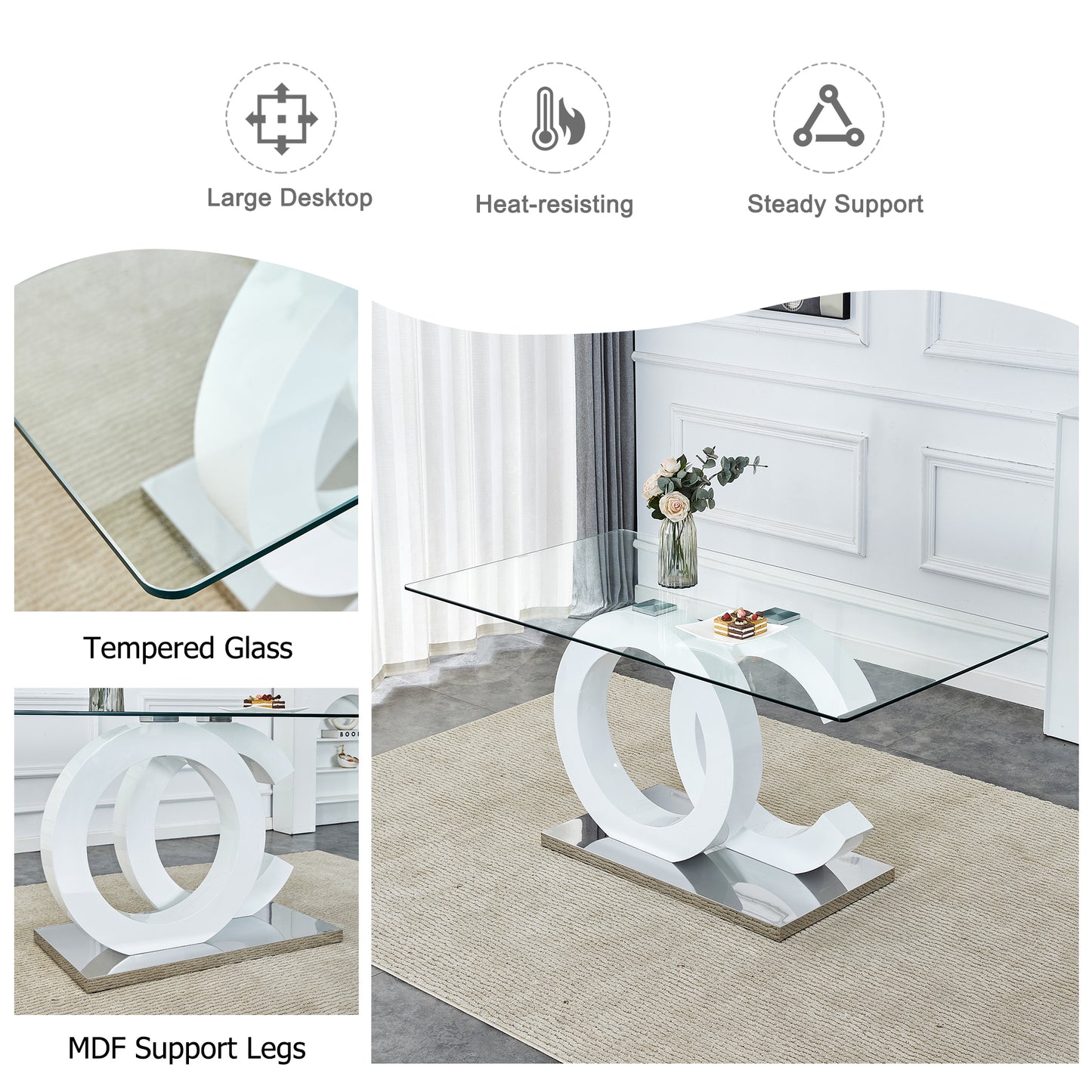 Marites Modern Minimalist Glass Dining Table