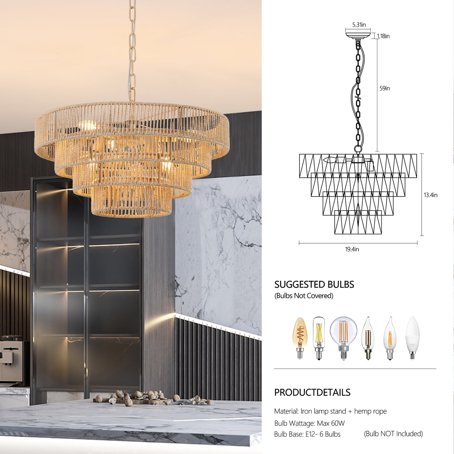 Fitch Modern Rattan Pendant Light