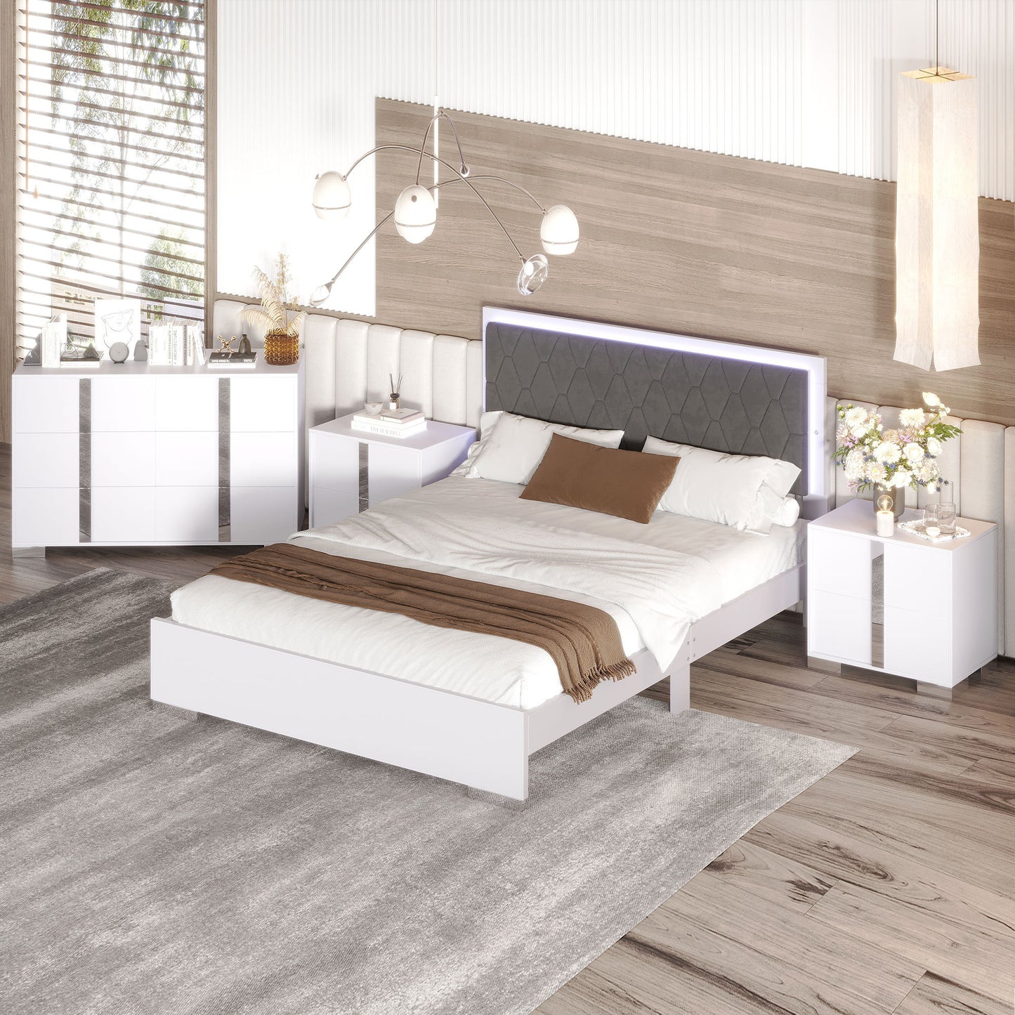 Sonoma Contemporary LED Upholstered Bedroom Set