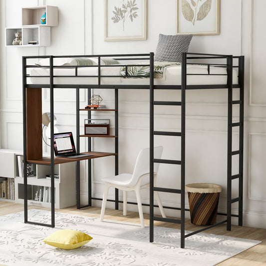 Oakridge Industrial Twin Metal Loft Bed with Shelves