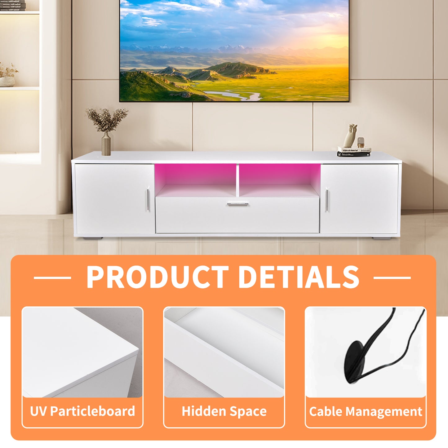 Justo Modern Stand with LED Lights Entertainment Table