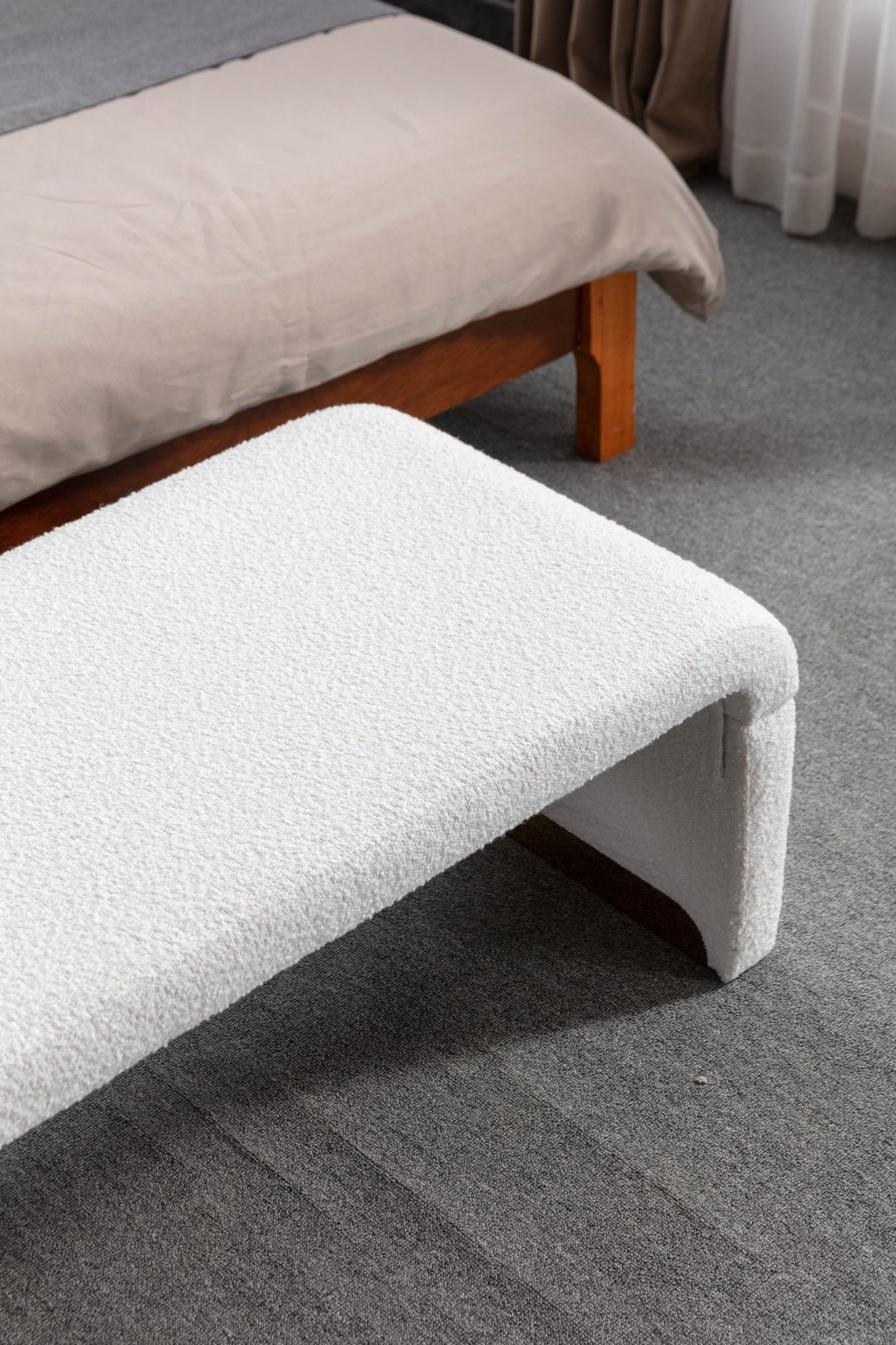 Mission Modern Boucle Fabric Ottoman Bench