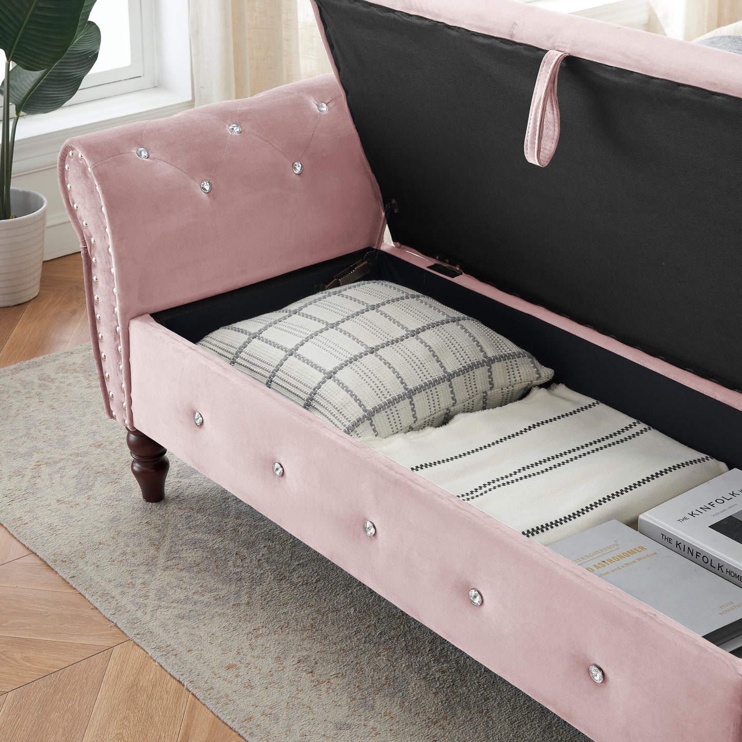 Fitch Mid-Century Velvet Crystal Storage Bench