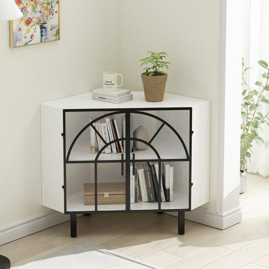 Mission Contemporary Glass Hexagonal Corner Cabinet