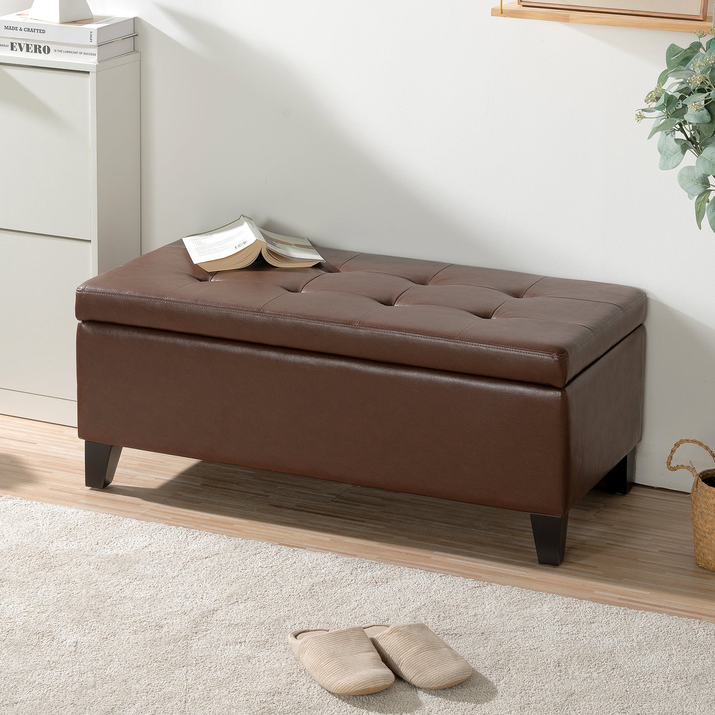 Marites Modern Leather Storage Ottoman